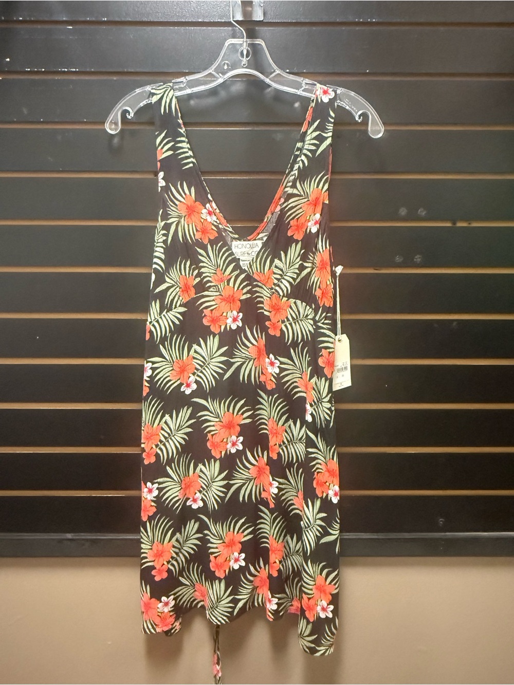 NWT Honolua Surf Co Hawaiian Floral Mini Dress Black Medium